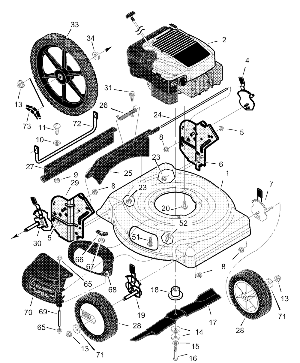 Mower Housing Assembly Diagram and Parts List for 20507X199B 2000 Briggs and Stratton Lawn Mower